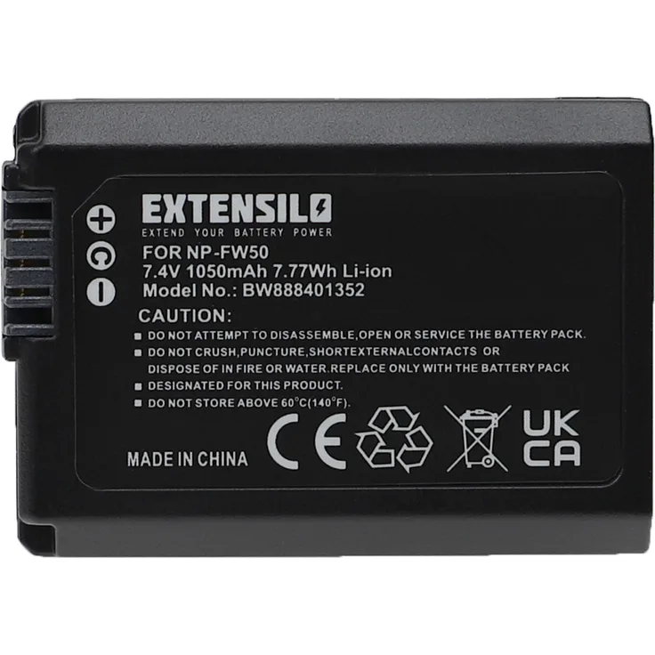 EXTENSILO Akku kompatibel mit Sony Alpha SLT-A35Y, SLT-A55V, SLT-A37, SLT-A55 Kamera (1050mAh, 7,4V, Li-Ion, Schwarz) 