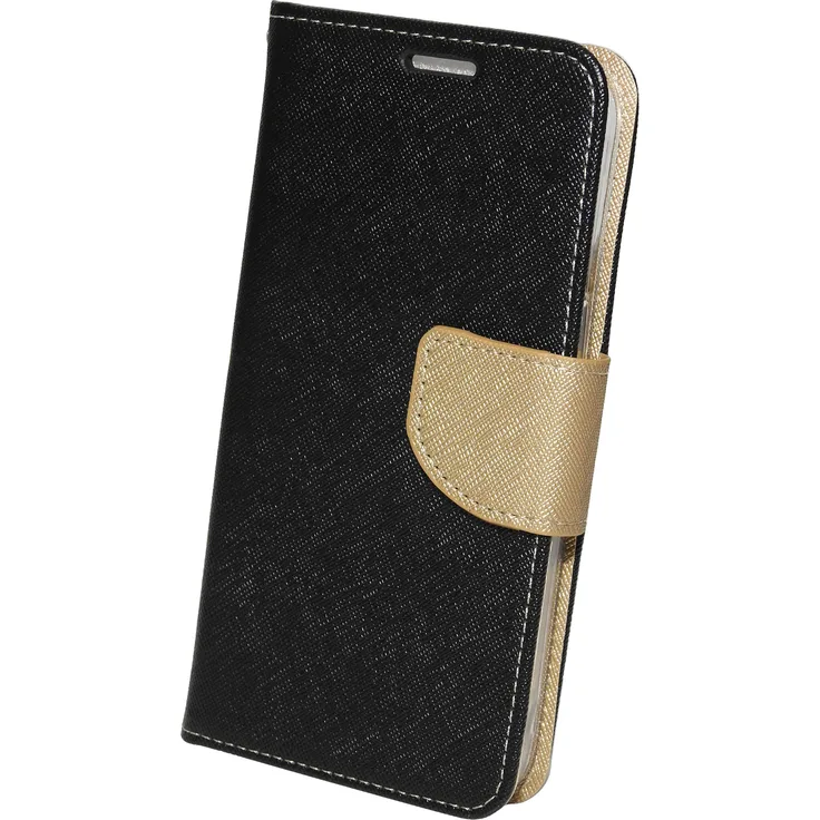 COFI 1453 Buch Tasche "Fancy" kompatibel mit iPhone 14 Handy Hülle Etui Brieftasche Schutzhülle mit Standfunktion, Kartenfach Schwarz-Gold