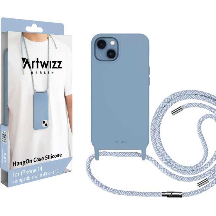 ARTWIZZ HangOn Case Silicone - Silikon Hülle als Handykette zum Umhängen mit Band Nordic Blue, iPhone 14
