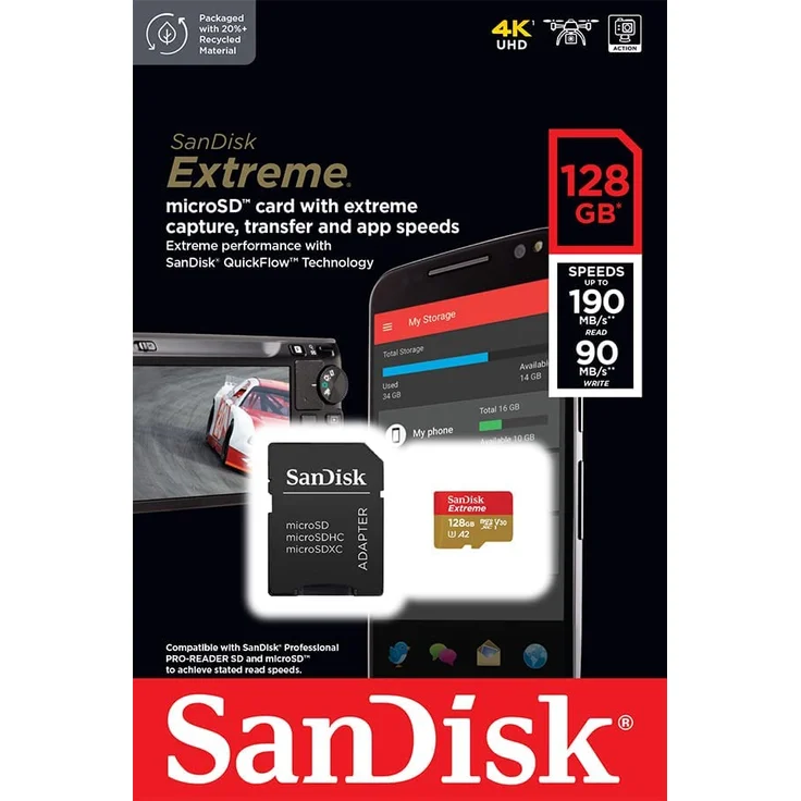 SanDisk Extreme - 128GB (Flash-Speicherkarte microSDXC mit SD-Adapter) (SDSQXAA-128G-GN6MA) – Bild 2