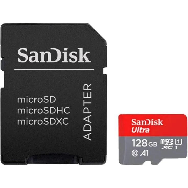 SanDisk Ultra - Flash-Speicherkarte (microSDXC-an-SD-Adapter inbegriffen) - 128GB - A1 - UHS-I U1 - Class10 - microSDXC UHS-I (SDSQUAB-128G-GN6IA)