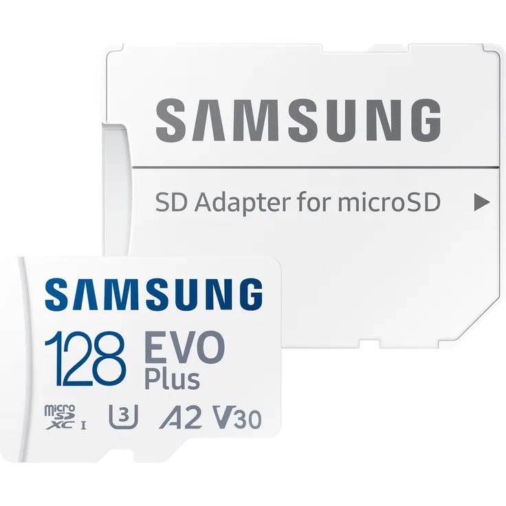 Samsung EVO Plus MB-MC128KA - Flash-Speicherkarte (microSDXC-an-SD-Adapter inbegriffen) - 128 GB - A2 - Video Class V30 - UHS-I U3 - Class10 - microSDXC UHS-I - weiß (MB-MC128KA/EU)