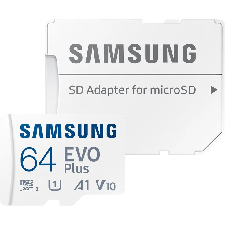 Samsung EVO Plus MB-MC64KA - Flash-Speicherkarte (microSDXC-an-SD-Adapter inbegriffen) - 64 GB - A1 - Video Class V10 - UHS-I U1 - Class10 - microSDXC UHS-I - weiß (MB-MC64KA/EU)