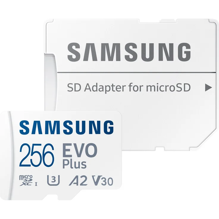 Samsung EVO Plus MB-MC256KA - Flash-Speicherkarte (microSDXC-an-SD-Adapter inbegriffen) - 256 GB - A2 - Video Class V30 - UHS-I U3 - Class10 - microSDXC UHS-I - weiß (MB-MC256KA/EU) – Bild 1