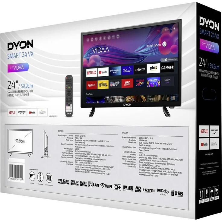 Dyon 24 VX 60 cm (24 Zoll) LED Smart TV (Full HD, kein HDR, Edge LED) HD-Triple-Tuner (Sat, Antenne, Kabel) Energieklasse F (DE-Modell) – Bild 2
