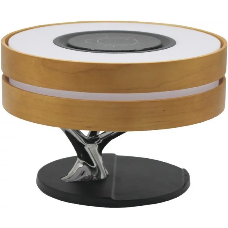 D-Parts Fontastic Exclusive Multifunktions-Lampe Icona, TWS Lautsprecher, 2x5 W, Induktive Ladestation, Uhr, Holz/Schwarz