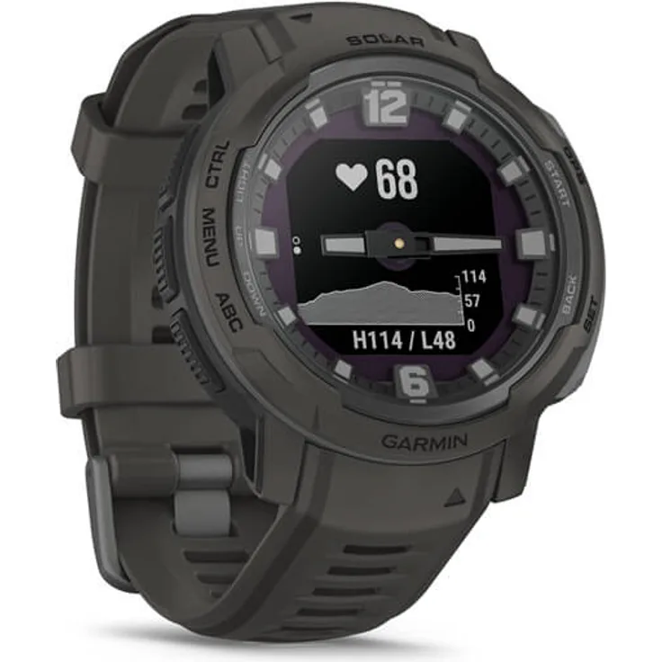 Garmin Instinct Crossover Solar Smartwatch GPS, Herren, 45mm, Silikonarmband, Graphite