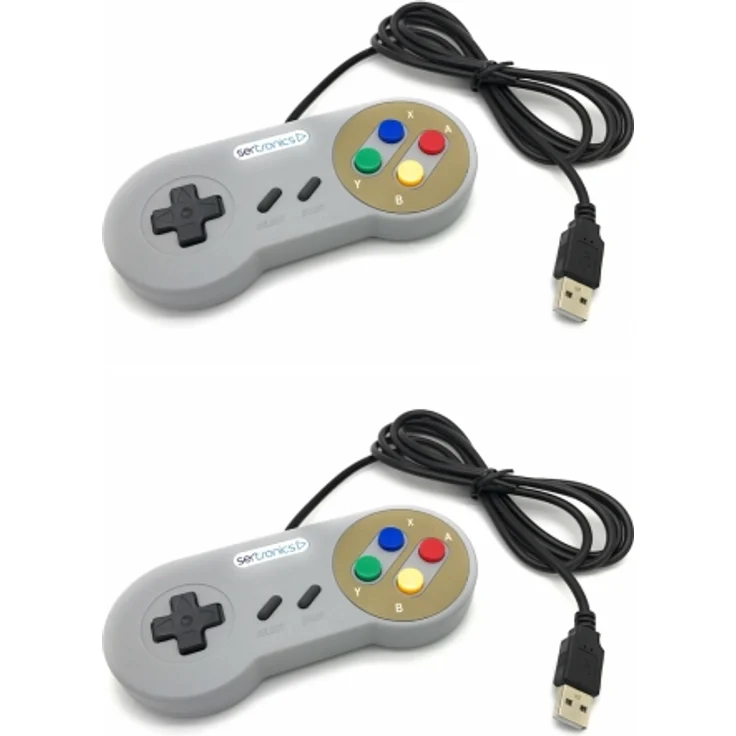 2x USB 2.0 Controller im SNES Design, grau (Windows, Mac, Linux, Raspberry Pi/RetroPie) – Bild 2