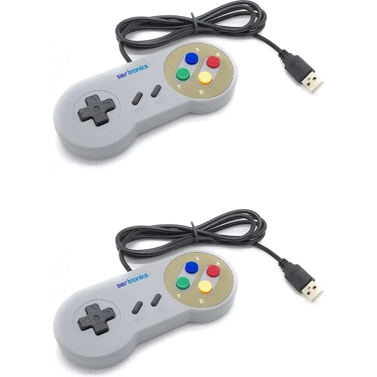 2x USB 2.0 Controller im SNES Design, grau (Windows, Mac, Linux, Raspberry Pi/RetroPie)