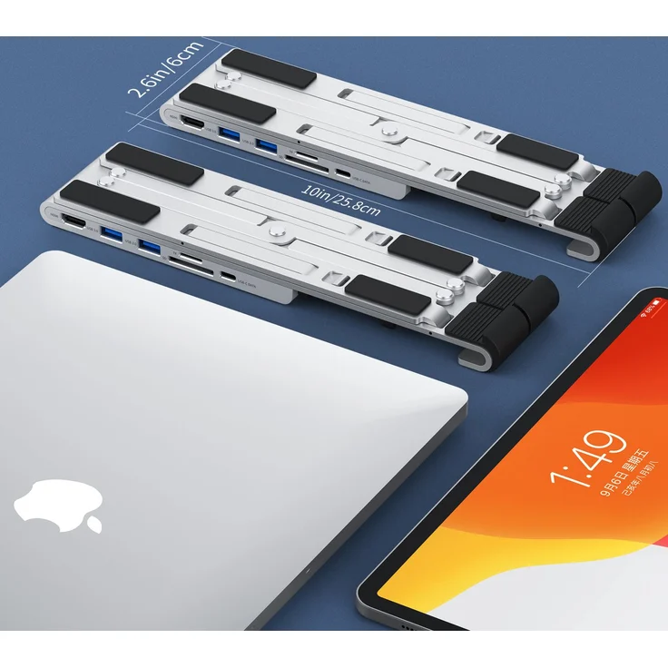 Choetech Stand Multifunktionsstation für Laptop PD - USB-C HDMI (4K - 30Hz) - 2xUSB-A - 1xUSB-C - 1xSD - 1xTF Schwarz – Bild 4