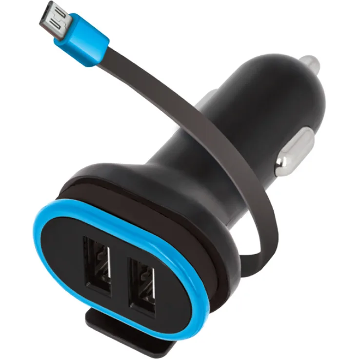 Forever USB Kfz Adapter Schwarz 5V 3 A Dreifach Auto Ladegerät 2x USB-Ports mit USB-Ladekabel Micro-USB Zigarettenzünder Dual Port Car Charger 12-24V Schnellladeadapter