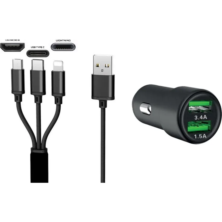 IWH USB-Kfz-Ladegerät 3IN1, 12-24 V, schwarz