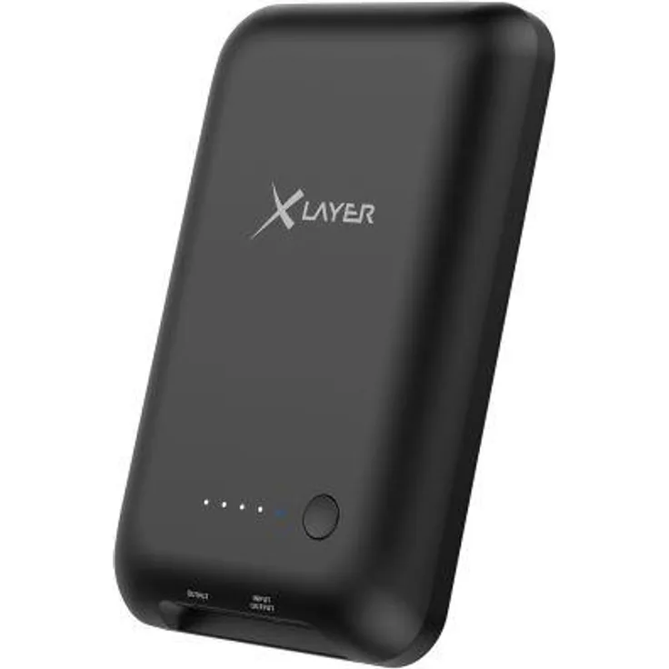 Xlayer Powerbank Wireless Charger Magnetic PD 20W 5.000 mAh Qi-zertifiziert Black (Kabellos, mit magnetischer Andockung für iPhone 12 Modelle, 3 Geräte gleichzeitig laden, LED-Anzeige)