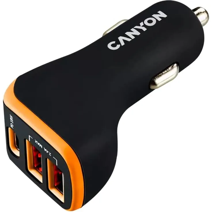 Canyon Kfz-Ladegerät 3Port 2xUSB-A,USB-C 18W PD black-orange