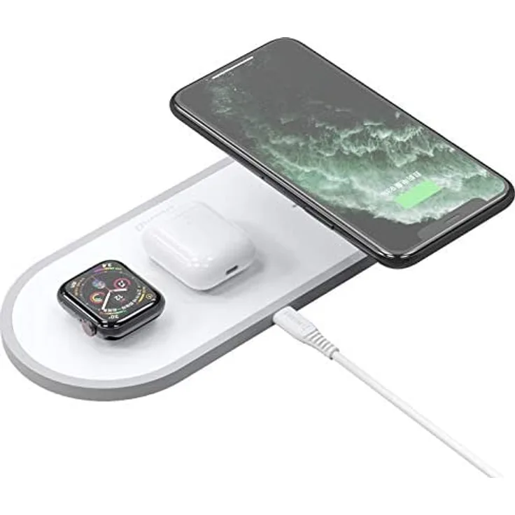 Dudao 3in1 Qi Wireless Charger Pad 10W Ladestation Ladegerät Weiß kompatibel mit Apple Watch, Airpords, iPhone 11 PRO MAX, XR XS MAX X 8 PLUS