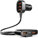 Auto-Ladegerät 5x USB Eingang 6.2A mit Extension Schnell-Ladegerät Kfz Auto-Adapter Zigarettenanzünder kompatibel mit Smartphones, Tablet