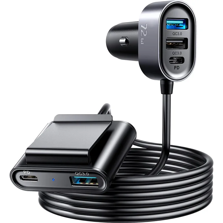 Joyroom Auto-Ladegerät Kfz-Ladegerät 2x USB-C Typ-C PD + 2xQC3.0 75W 1,5m schwarz