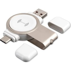 Bild für 4smarts Wireless Charger VoltBeam Mini 2,5W für Apple Watch 1-8 mit USB-A und USB-C Stecker weiß