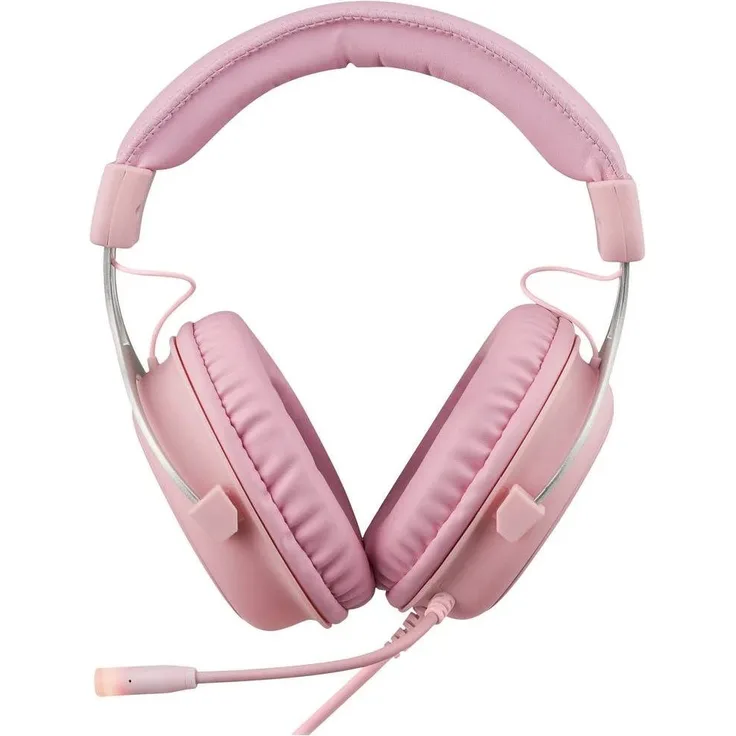 Deltaco Gaming-Headset mit LED-Beleuchtung (Over Ear, Kopfhörer, Mikrofon, 3,5mm + USB) Pink