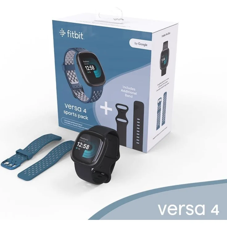 Fitbit Versa 4 Smartwatch GPS, Unisex, 40,5mm, Sportarmband in Blau + Schwarz, Aluminiumgehäuse in Graphit – Bild 1