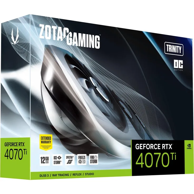 ZOTAC GeForce RTX 4070 Ti Trinity OC Grafikkarte, 3x DisplayPort, 1x HDMI 2.1