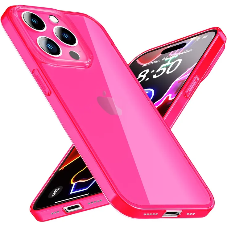 NALIA Klare Neon Silikonhülle für iPhone 14 Pro Max Hülle, Durchsichtig Bunt Leuchtend Anti-Gelb Vergilbungsfrei, Dünne Robuste Schutzhülle Silikon Handyhülle Cover Bumper, pink