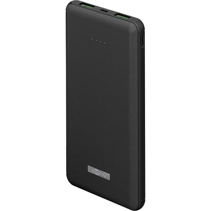 goobay Wireless Powerbank 10.000 mAh mit Schnellladefunktion/Externer Akku für induktives Laden/Power Bank für Smartphone & Tablet/Ladegerät Powerpack mit 2 USB-A QC 3.0 Ports, schwarz