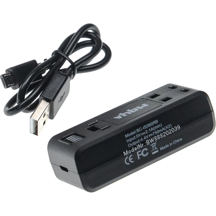 vhbw Dual USB/Micro-USB Ladegerät kompatibel mit Insta360 One R, R Twin Edition Kamera Camcorder Action Cam-Akku - Ladeschale + Micro-USB-Kabel