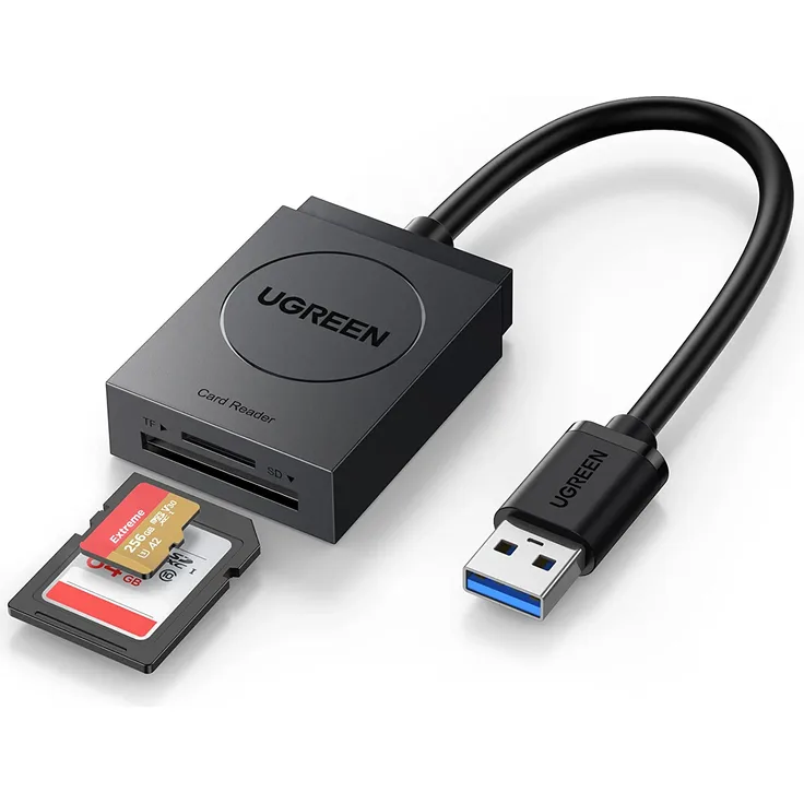 Ugreen USB 3.0 Kartenleser SD Card Reader Micro SD Kartenlesegerät sd Karte USB Adapter für SDXC, SDHC, TF, MMC, RS-MMC, Micro SDXC, Micro SD, Micro SDHC Karte, schwarz