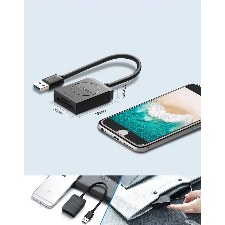Ugreen USB 3.0 Kartenleser SD Card Reader Micro SD Kartenlesegerät sd Karte USB Adapter für SDXC, SDHC, TF, MMC, RS-MMC, Micro SDXC, Micro SD, Micro SDHC Karte, schwarz – Bild 8