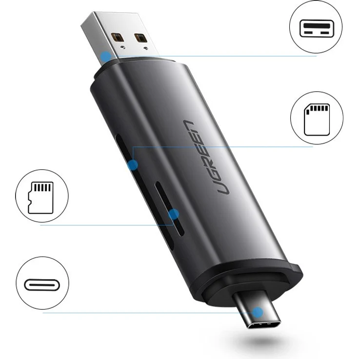 Ugreen SD - Micro SD Kartenleser für USB 3.0 - USB Typ C 3.0 Adapter, grau – Bild 5