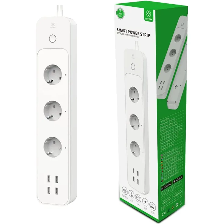 Woox smart steuerbare 3 Fach Mehrfachsteckdose 4 USB, Energieverbrauchsmessung, Überlastungsschutz, Steckdosenleiste