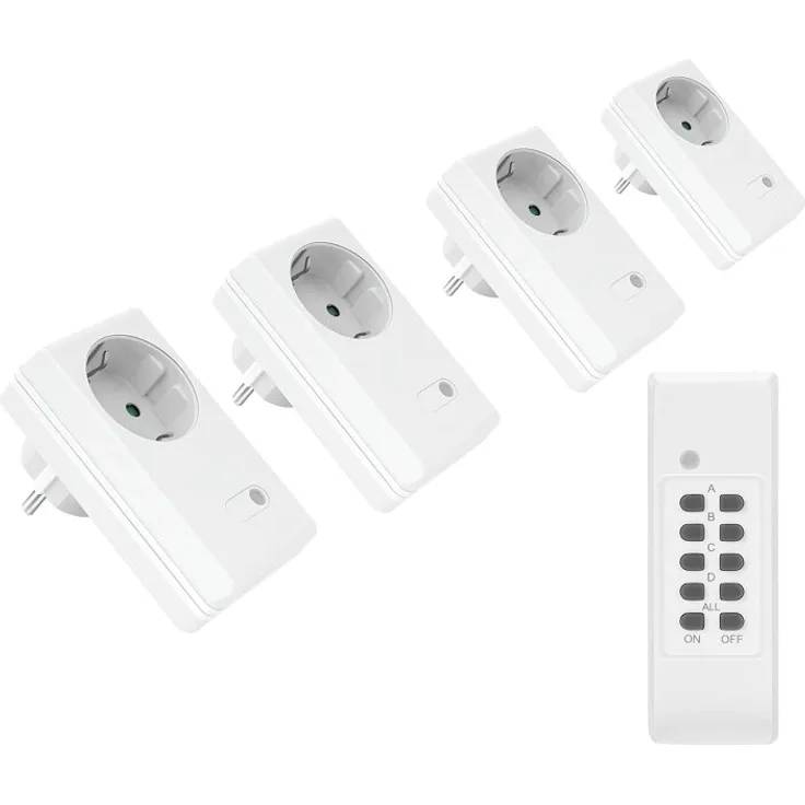 conecto Funksteckdosen Set: 4x Funksteckdose und 1x Fernbedienung, 1100 Watt, weiß
