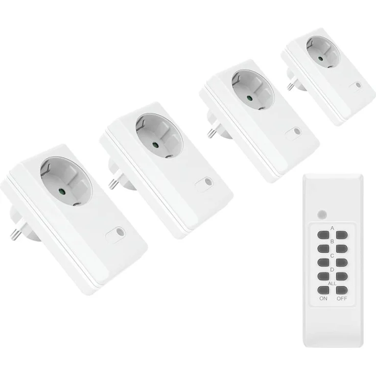 conecto Funksteckdosen Set: 4x Funksteckdose und 1x Fernbedienung, 1100 Watt, weiß – Bild 1