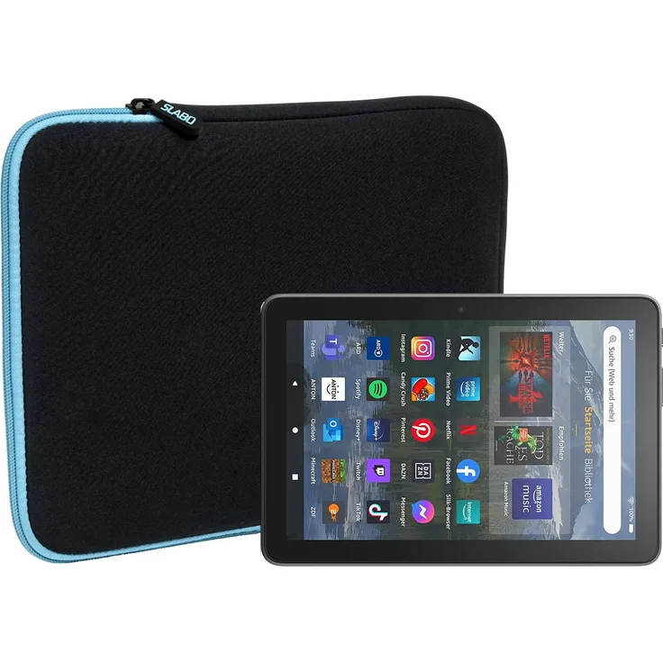 Slabo Tablet Tasche für Amazon Fire HD 8 Tablet (12. Generation - 2022), Amazon Fire HD 8 Plus-Tablet (12. Generation - 2022) - Neopren - Türkis, Schwarz