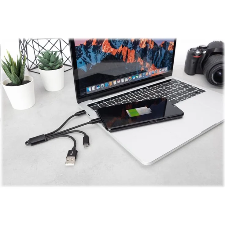 Digitus USB Kabel USB A- Lightning+micro B+Type-C M-M-M-M 15cm – Bild 1