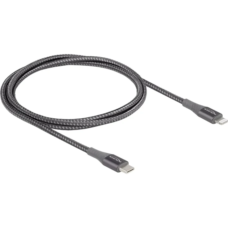 Delock Lightning-Kabel USB-C männlich zu Lightning männlich 1 m Grau für Apple iPad-iPhone-iPod (Lightning) – Bild 1