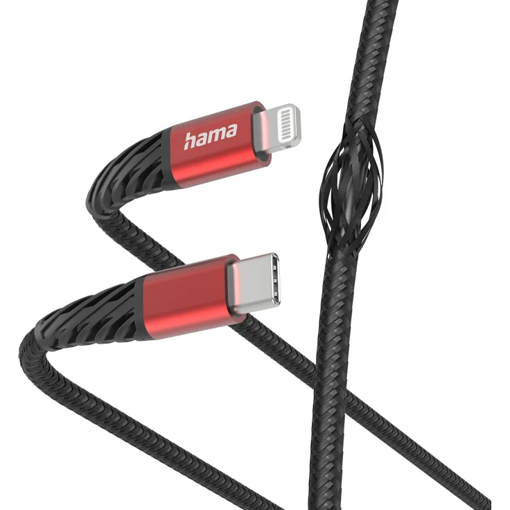 Hama Ladekabel "Extreme", USB-C Lightning, 1,5 m, Nylon, Schwarz-Rot