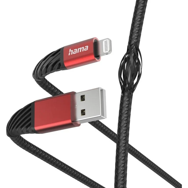 Hama Ladekabel Extreme USB-A Lightning 1,5 m Nylon Schwarz Rot Knickschutz – Bild 1