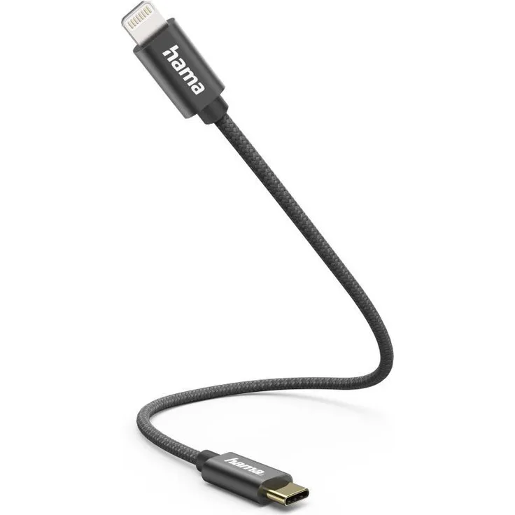 Hama Ladekabel, USB-C Lightning, 0,2 m, Nylon, Schwarz (00201601)