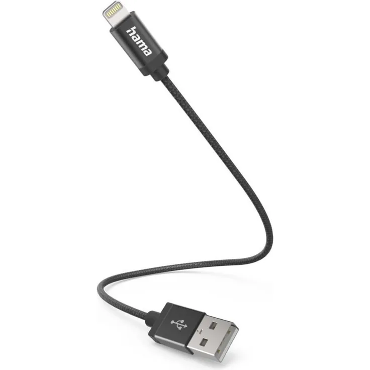 Hama Ladekabel USB-A Lightning 0,2 m Nylon Schwarz Vernickelt Handy-Smartphone
