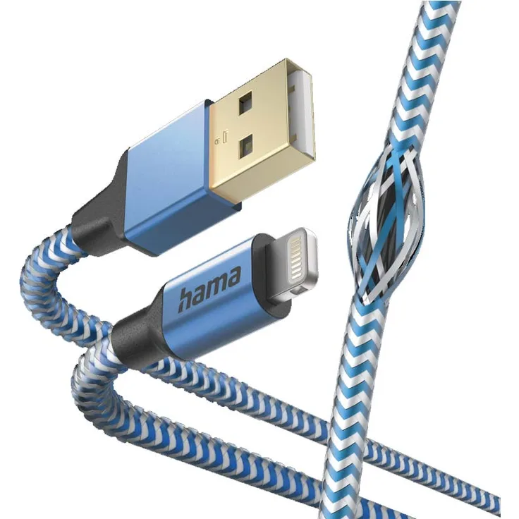 Hama Ladekabel "Reflective", USB-A Lightning, 1,5 m, Nylon, Blau