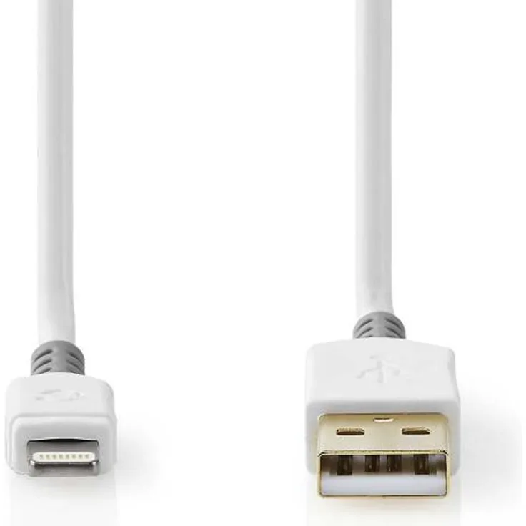 Nedis USB-Kabel | USB 2.0 | Apple Lightning 8-Pin | USB-A Stecker | 480 Mbps | Vergoldet | 2.00 m | rund | PVC | Grau Weiss | Verpackung mit Sichtfenster