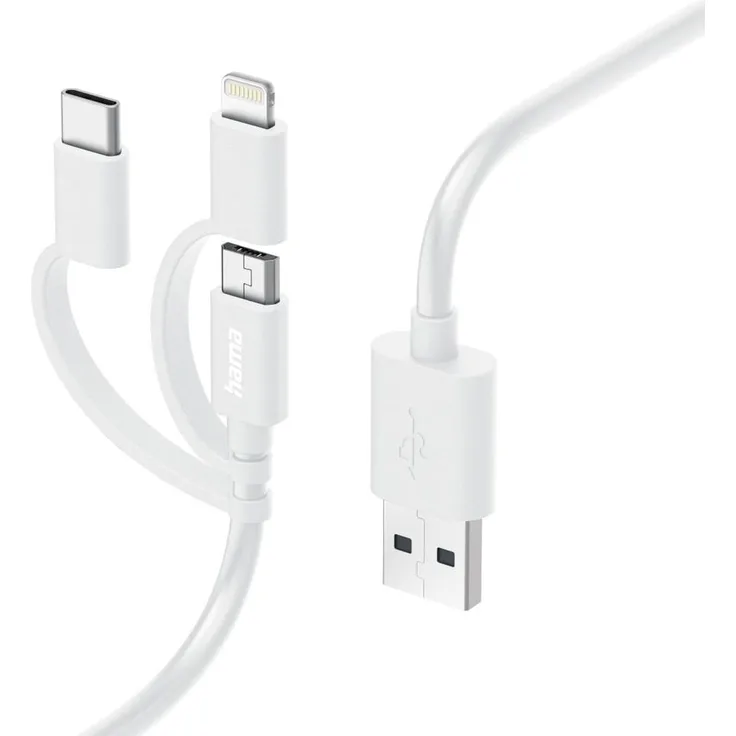 Hama 3-in-1 Multi-Ladekabel USB-A Micro-USB USB-C und Lightning 1,0 m Weiß
