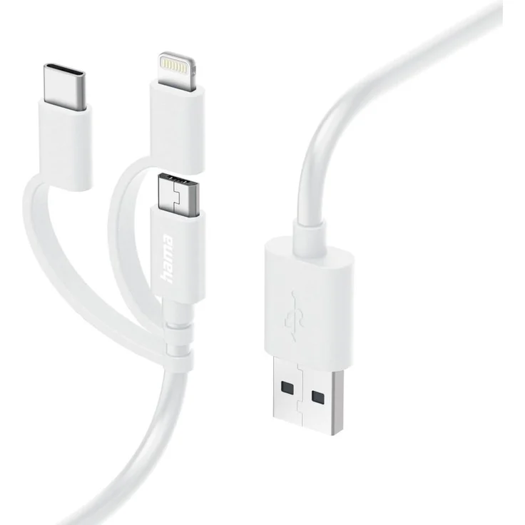 Hama 3-in-1 Multi-Ladekabel USB-A Micro-USB USB-C und Lightning 1,0 m Weiß – Bild 1