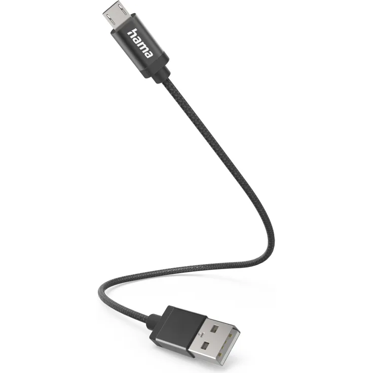 Hama Ladekabel USB-A Micro-USB, 0,2 m, Nylon, Schwarz