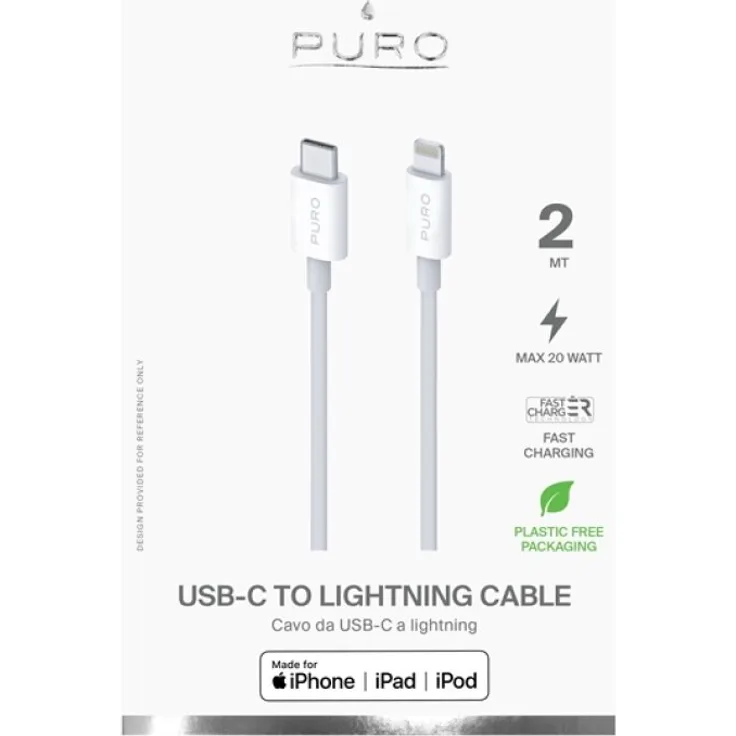 Puro Plain USB-C to Lightning MFi 2m connection cable (white)