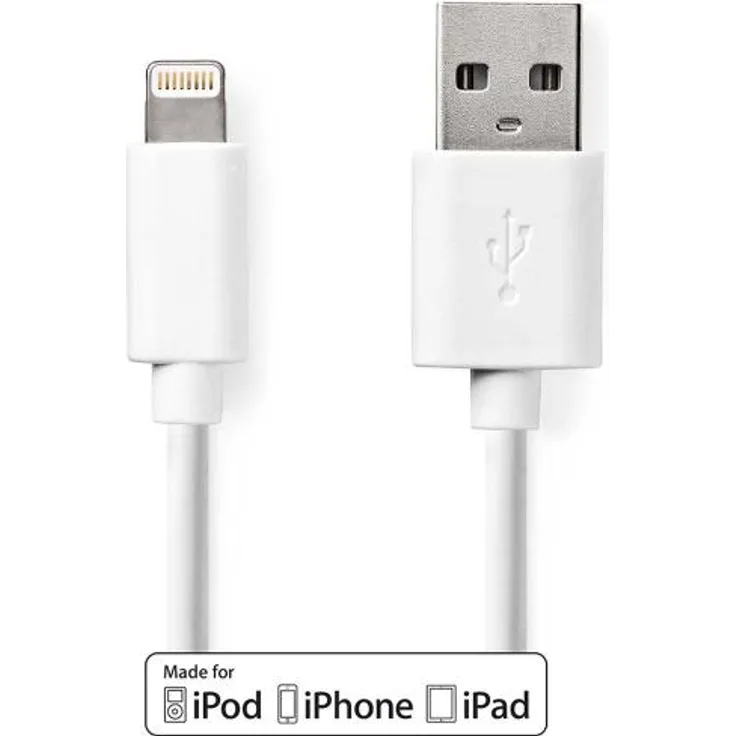 Nedis USB-Kabel | USB 2.0 | Apple Lightning 8-Pin | USB-A Stecker | 480 Mbps | Vernickelt | 1.00 m | rund | PVC | Weiss | Aufhänger (Menge: 60 je Bestelleinheit)