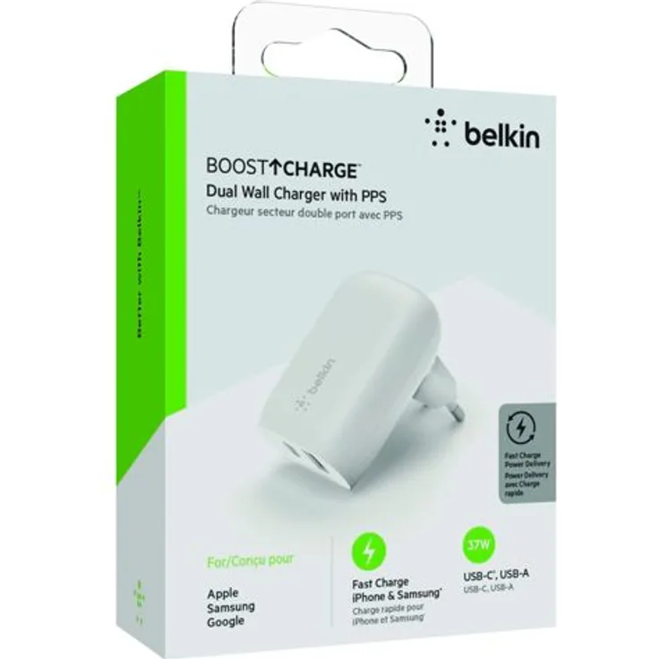 Belkin Dual Netzladegerät 37W USB-C 25W PD + USB-A WCB007vfWH