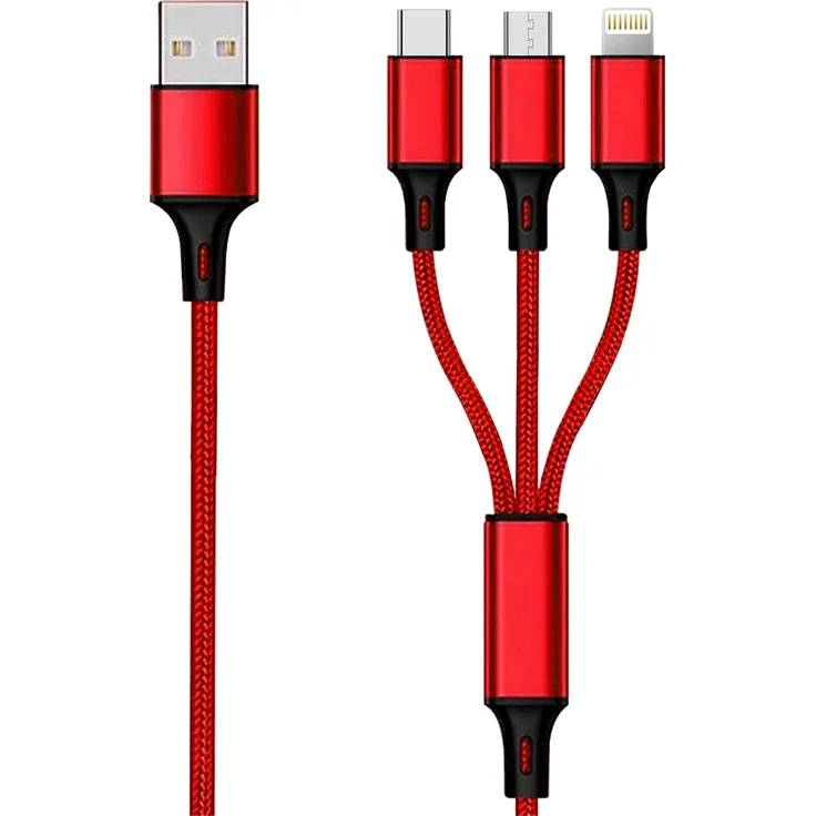 2GO 797150 USB Kabel 1,5 m USB B USB C-Micro-USB B-Lightning Rot